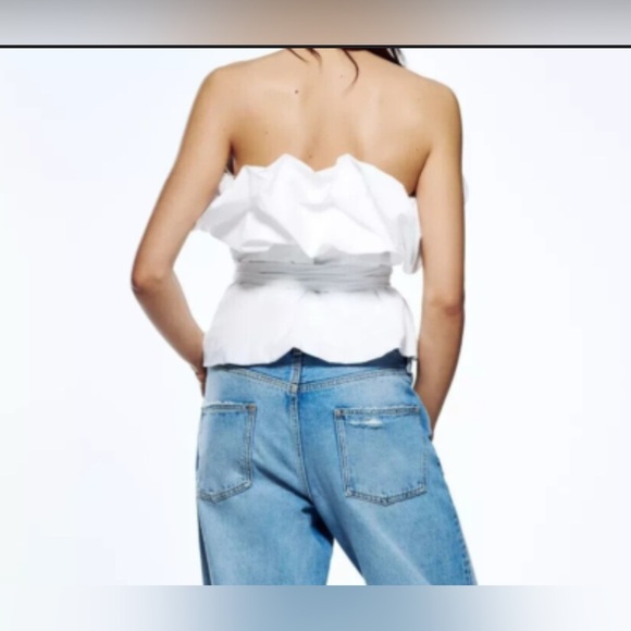 Zara white voluminous poplin  cotton top - Picture 3 of 4